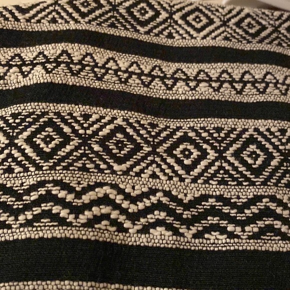 TRIBAL linen jacket embroidered black and white bohemian tassels textured large - Picture 6 of 15